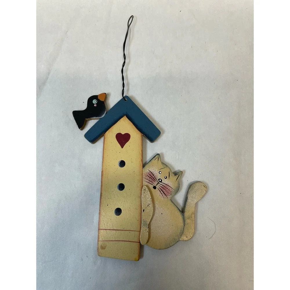 Lot of Handmade Painted Wooden Folk Art Cat Decor